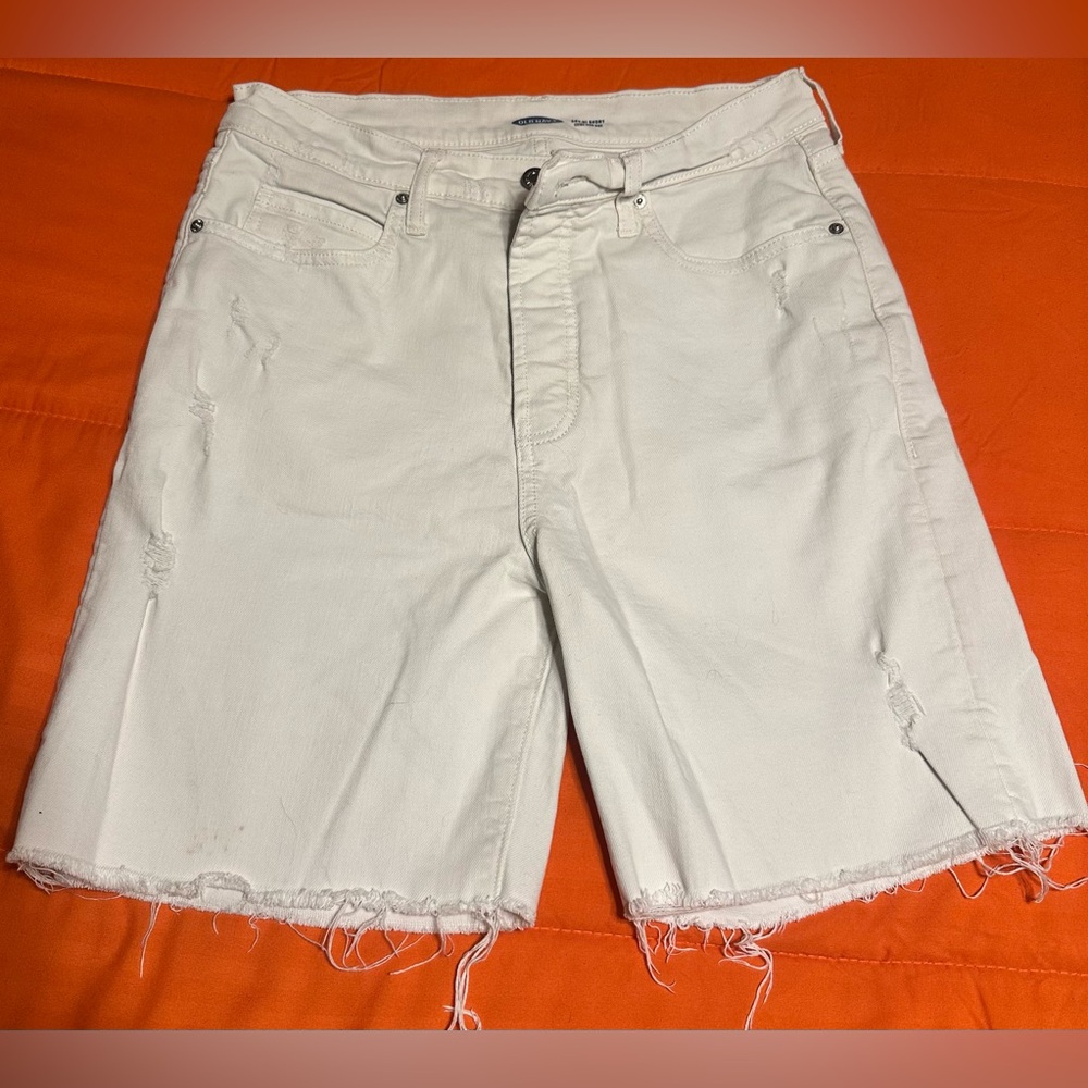 Old Navy White Jean Shorts Distressed Cut-Off